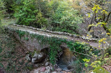 Yunanistan 'ın orta kesimindeki Chryso köyü yakınlarındaki Agrafa dağlarında geleneksel bir taş köprü manzarası