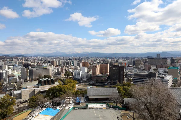 Kumamoto, Japan - January 25, 2023: Landscape of Kumamoto city from Kumamoto castle. Kumamoto is the capital city in Kyushu, Japan.