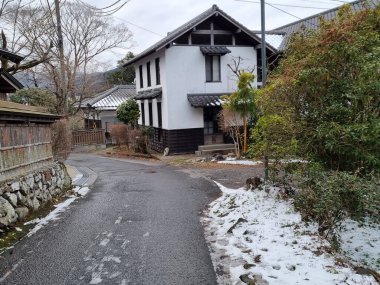 View of landscape Yufuin village in the winter after snow fall