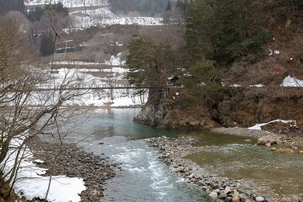 stock image The view of landscape shirakawago river in winter