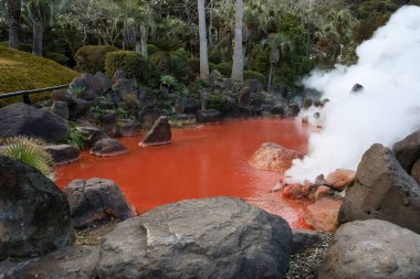 Beppu, Japonya 'da Chinoike-Jigoku sıcak suyu.