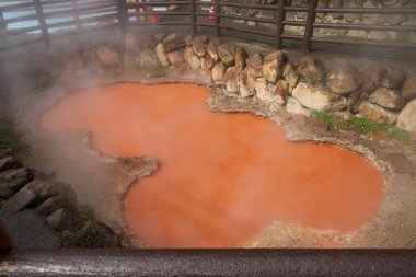 Beppu, Japonya 'da Chinoike-Jigoku sıcak suyu.