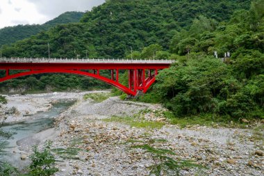 Taroko kırmızı köprüde Manzara Görünümü, Taroko ulusal parkı, Hualien, Tayvan.