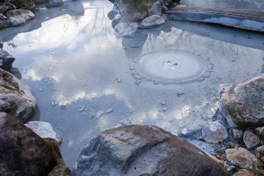 Oniishi bozu jigoku is landmark in beppu,Japan. the gray mud pool clipart