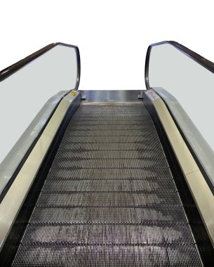 Yürüyen merdiven üst kata çıkıyor. beyaz arkaplanda