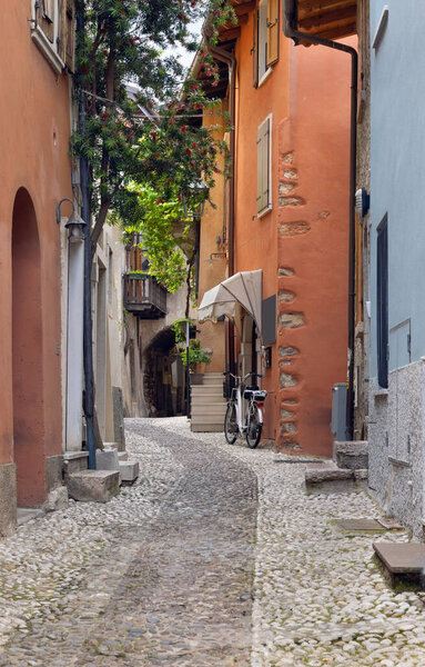 Old streets of Malcesine on the shores of Lake Garda in Italy