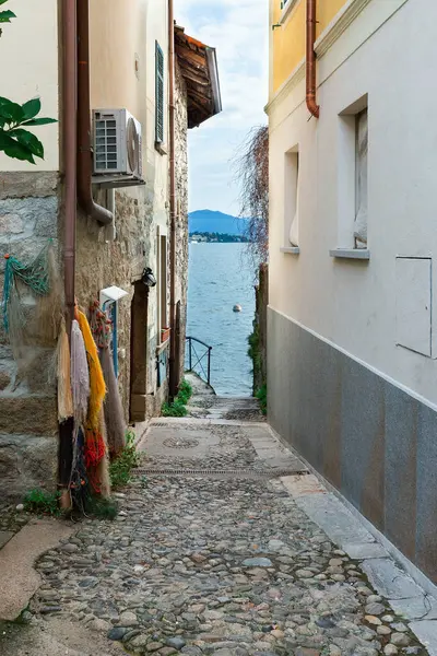 beautiful street of fishing island on lake Maggiore Italy