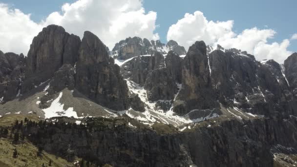 Dolomites Gardena Geçidi Talya Nın Insansız Hava Aracı Görüntüleri — Stok video
