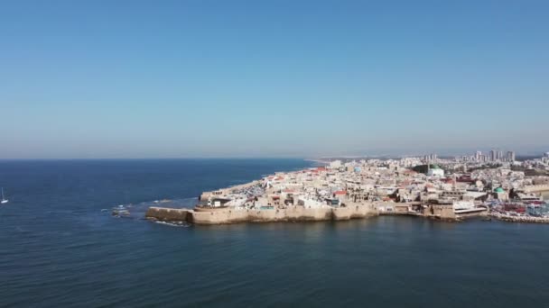 Srail Akdeniz Kıyısındaki Acre Acco Kentinin Hava Görüntüsü — Stok video