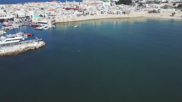 Luchtfoto Van Stad Acre Acco Aan Middellandse Zeekust Israël — Stockvideo