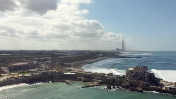 Αεροφωτογραφία Από Drone Των Ακτών Της Μεσογείου Στην Καισάρεια Ισραήλ — Αρχείο Βίντεο