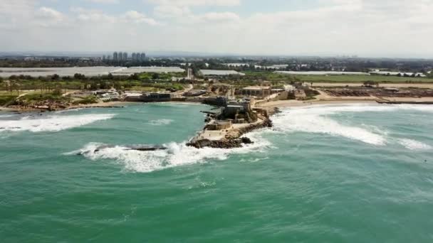 Aerial Photography Drone Mediterranean Coast Caesarea Israel — Stock Video