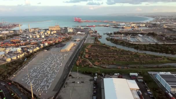 Luchtbeelden Van Een Drone Van Haifa Bij Zonsopgang Israël — Stockvideo