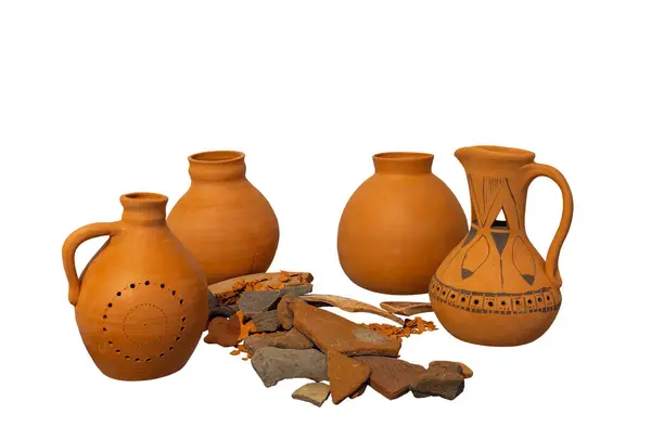 Ancient Clay Jugs Isolated White Background — Stock Photo, Image