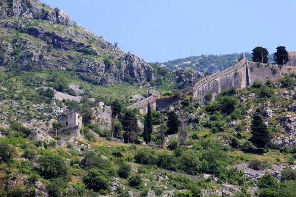 Fort Kotor Berg Bij Stad Oude Middeleeuwse Ruïnes — Stockfoto
