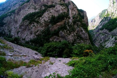 Tara Nehri Kanyonu ve büyük dağlar, bu kanyon dünyanın en derin kanyonlarından ve UNESCO Dünya Mirası, Karadağ.