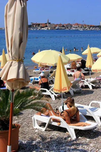 Budva Montenegro June 2023 Budva Beach People Sunbathing Relaxing Summer — Stock Photo, Image