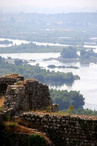 River Drin Shkoder View River Old Shkodra Fortress Rozafa Castle — Stock Photo, Image