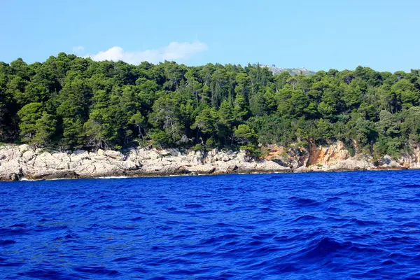 Hırvatistan 'ın Dubrovnik kenti yakınlarındaki Adriyatik Denizi' ndeki Lokrum adası. Adriyatik Denizi 'nin güzel mavi suları ön planda