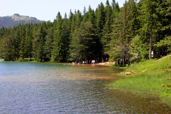 Zabljak Montenegro Juni 2023 Menschen Entspannen Sich Schwarzen See Durmitor — Stockfoto