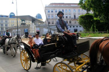 Viyana, Avusturya, 17.06.2003: Viyana, Viyana, Avusturya sokaklarında turist taşıyan eski at arabası