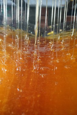       Tatlı bal damlaları, bal liköründe nektar. Hücrelerden bal çıkarmak. Arıların bal peteklerinden bal damlat. bal işleme illüstrasyonu                         