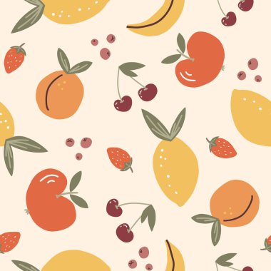 Kusursuz soyut yaz meyveleri deseni. Vektör arkaplanı