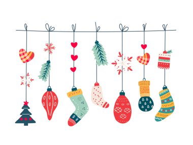 Noel çelengi çizimi. Vektör illüstrasyonu