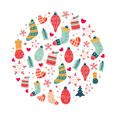 Yuvarlak şekilli Noel süsü. Vektör illüstrasyonu