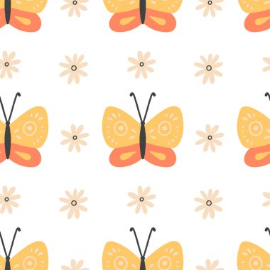 Soyut kelebeklerle yaz şablonu. Kusursuz vektör arkaplanı