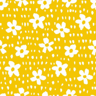 Tek renkli el, koyu sarı, dikişsiz çiçek desenli arka plan. Vektör