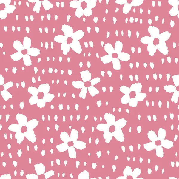 Tek renkli el, koyu pembe, dikişsiz çiçek desenli arka plan. Vektör