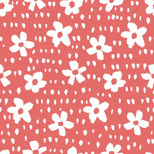 Tek renkli el, mercan dikişsiz çiçek desenli arka plan çizmiş. Vektör