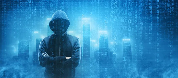 Разыскиваемый Хакер Кодирует Вирус Вымогатель Используя Абстрактный Двоичный Код Концепция — стоковое фото