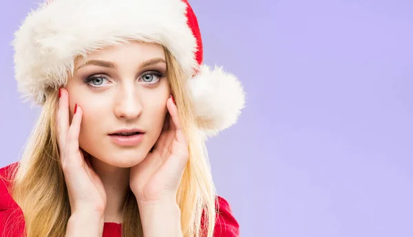 Portrét Mladé Krásné Hezké Dívky Santově Klobouku Nový Rok Vánoční — Stock fotografie