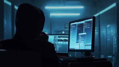 Kapüşonlu Bilgisayar Korsanı. Karanlık Surat. Hacker saldırısı, Virüs bulaşmış yazılım, Dark Web ve Siber Güvenlik kavramı.