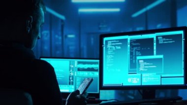 Kapüşonlu Bilgisayar Korsanı. Karanlık Surat. Hacker saldırısı, Virüs bulaşmış yazılım, Dark Web ve Siber Güvenlik kavramı.