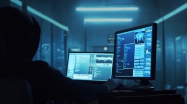 Kapüşonlu Bilgisayar Korsanı. Karanlık Surat. Hacker saldırısı, Virüs bulaşmış yazılım, Dark Web ve Siber Güvenlik kavramı.