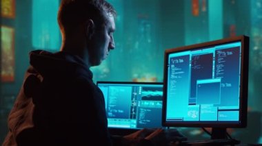 Kapüşonlu Bilgisayar Korsanı. Karanlık Surat. Hacker saldırısı, Virüs bulaşmış yazılım, Dark Web ve Siber Güvenlik kavramı.