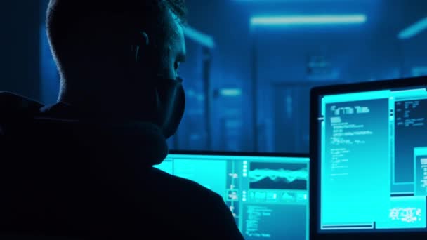 Комп Ютерний Хакер Худі Затонуле Темне Обличчя Concept Hacker Attack — стокове відео