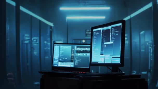 Computer Hacker Hoodie Obscured Dark Face Concept Van Hacker Aanval — Stockvideo
