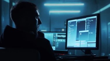 Kapüşonlu Bilgisayar Korsanı. Karanlık Surat. Hacker saldırısı, Virüs bulaşmış yazılım, Dark Web ve Siber Güvenlik kavramı.