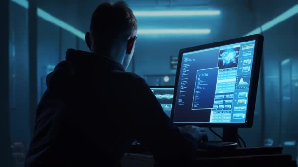 Hacker Komputer Hoodie Wajah Gelap Yang Terhapus Konsep Hacker Attack — Stok Video