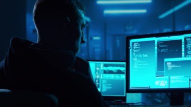 Kapüşonlu Bilgisayar Korsanı. Karanlık Surat. Hacker saldırısı, Virüs bulaşmış yazılım, Dark Web ve Siber Güvenlik kavramı.