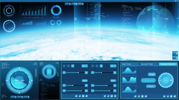 Futuristické Rozhraní Ovládacího Panelu Kosmické Lodi Pozadí Vesmírné Digitální Palubní — Stock video