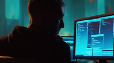 Kapüşonlu Bilgisayar Korsanı. Karanlık Surat. Hacker saldırısı, Virüs bulaşmış yazılım, Dark Web ve Siber Güvenlik kavramı.