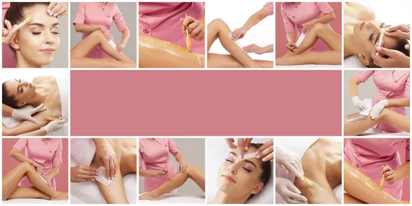 Beautician Removing Hair Young Beautiful Female Armpits Hot Wax Woman — Stock Photo, Image
