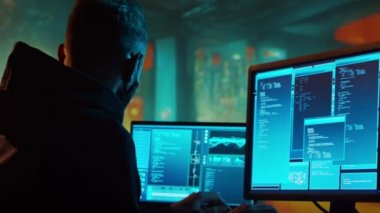 Kapüşonlu Bilgisayar Korsanı. Karanlık Surat. Hacker saldırısı, Virüs bulaşmış yazılım, Dark Web ve Siber Güvenlik kavramı.