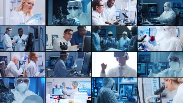 Tudomány Kutatás Laboratóriumi Munka Fogalma Különböző Emberek Dolgoznak Modern Tudományos — Stock videók
