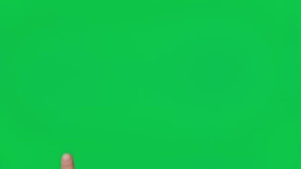 Мужская Рука Касания Щелчок Нажатие Скольжение Повороты Зеленом Фоне Хрома — стоковое видео